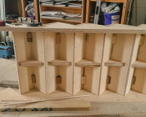 Bespoke plywood joinery unit in the workshop