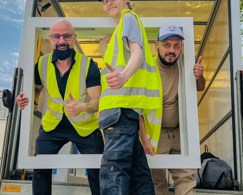 The install team in hi-vis